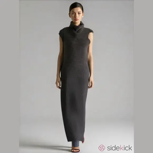 Lauren Ralph Lauren Maxi Dress Ribbed Turtle Neck Fitted Design Size M All Wool - Picture 3 of 16